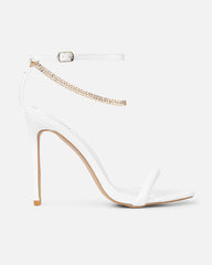 Harika White Snake Chain Detail Heeled Sandals