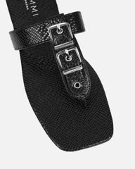 Harlowe Black Snake Buckle Detail Flat Sandals
