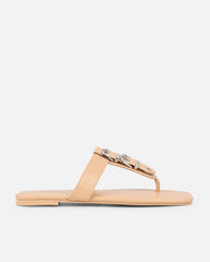 Harlowe Nude Snake Buckle Detail Flat Sandals