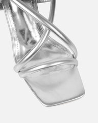 Hazal Silver Metallic Mid Heeled Sandals