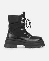 Hector Black Chunky Flat Lace Up Boots