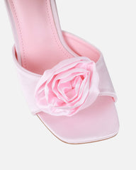Emberley Baby Pink Satin Flower Heeled Sandals