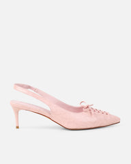 Huxx Pink Faux Snake Lace Detail Low Court Shoes