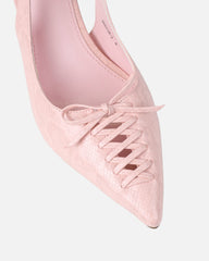Huxx Pink Faux Snake Lace Detail Low Court Shoes