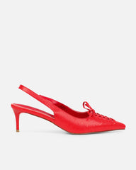 Huxx Red Faux Snake Effect Lace Up Low Court Shoes