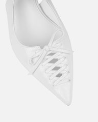 Huxx White Faux Snake Effect Lace Up Low Court Shoes