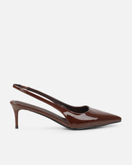 Cecily Chocolate Brown Patent Low Sling Back Court Shoes