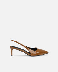 Cecily Olive Brown Patent Low Sling Back Court Shoes