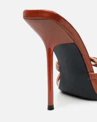 Imaan Tan Croc Effect Buckle Heeled Sandals