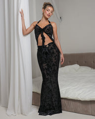 Delilah Black Devore Ruffle Top