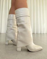 Tamiar Stone Fold Over Block Heeled Knee High Boots