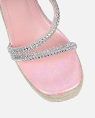 Jama Pink Faux Snake Effect Diamante Espadrille Sandals