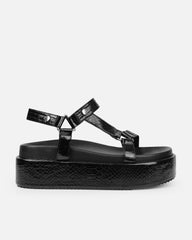 Jamarni Black Croc Print Flatform Sandals