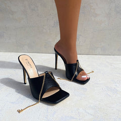 Jamila Black Snake Print Stiletto Mules