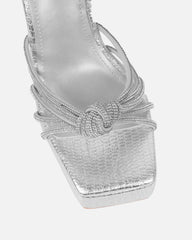 Jayne Silver Faux Snake Diamante Wedge Sandals