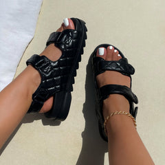 Jermaine Black Quilted Double Strap Sandals