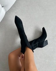 Rainey Black Faux Suede Western Knee High Boots