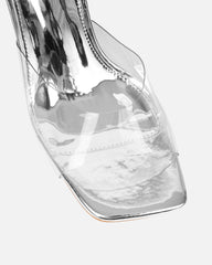 Josephine Clear Silver Mirror Heeled Sandals