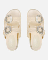Juliette Beige Raffia Effect Diamante Slider Sandals