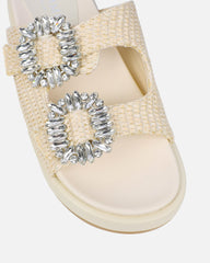 Juliette Beige Raffia Effect Diamante Slider Sandals