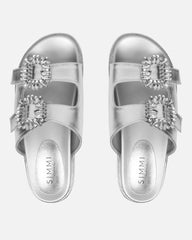 Juliette Silver Metallic Diamante Slider Sandals