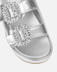 Juliette Silver Metallic Diamante Slider Sandals