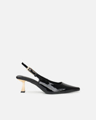 June black patent low sling back court shoes