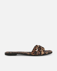 Jorja Leopard Satin Slip On Flat Sandals