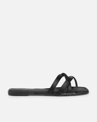 Kina Black Satin Padded Slip On Flat Sandals
