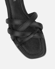 Kina Black Satin Padded Slip On Flat Sandals