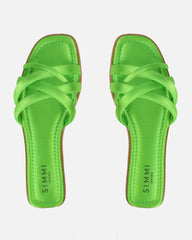 Kina Green Satin Padded Slip On Flat Sandals