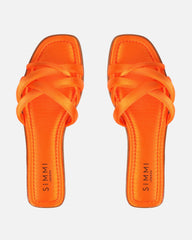 Kina Orange Satin Padded Slip On Flat Sandals