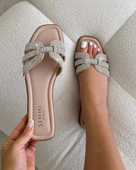 Jorji Nude Diamante Slip On Flat Sandals