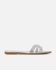 Jorji Silver Mirror Diamante Slip On Flat Sandals