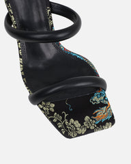 Kaeli black printed heeled sandals
