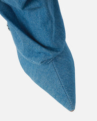 Kaii Blue Denim Popper Detail Knee High Boots