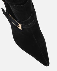 Kingston Black Suede Buckle Knee Boots