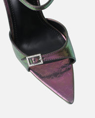 Kameo Petrol Faux Snake Effect Diamante Buckle Heels