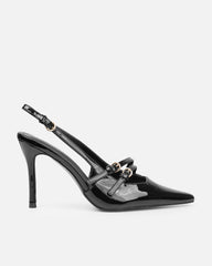 Kassiani Black Patent Sling Back Court Shoes