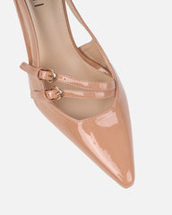 Kassiani Nude Patent Sling Back Court Shoes
