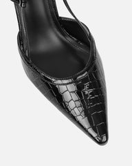 Kassi Black Faux Croc Sling Back Court Shoes