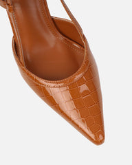 Kassi Tan Faux Croc Sling Back Court Shoes