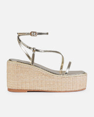 Kerensa Gold Faux Snake Print Strappy Espadrille Wedges