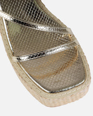Kerensa Gold Faux Snake Print Strappy Espadrille Wedges