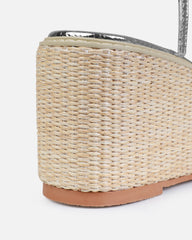 Kerensa Silver Faux Snake Print Strappy Espadrille Wedges