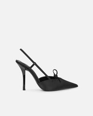Klara black satin bow detail court shoes