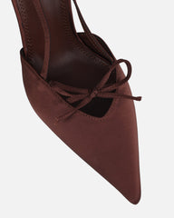 Klara chocolate satin bow detail court shoes