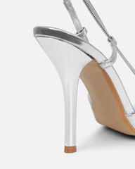 Klara silver mirror bow detail court shoes