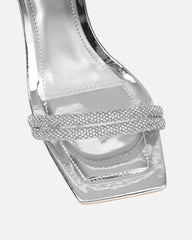 Kylen Silver Mirror Diamante Heeled Sandals