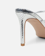 Jayana Silver Snake Effect Strappy Mules